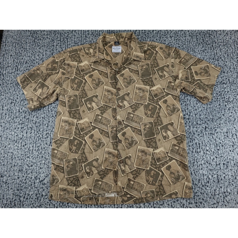 David Carey Elvis Presley Shirt Mens XL Brown Good Postcard Print Cotton Rayon